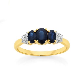 Angus & Coote 9ct gold sapphire & diamond trilogy ring offer