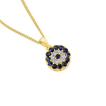 Angus & Coote 9ct gold natural sapphire & diamond evil eye pendant offer