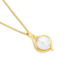 Angus & Coote 9ct gold cultured freshwater pearl & diamond pendant offer