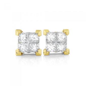 Angus & Coote 18ct gold diamond invisible set stud earrings offer