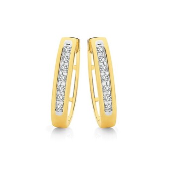 Angus & Coote 9ct gold diamond channel set huggie earrings offer