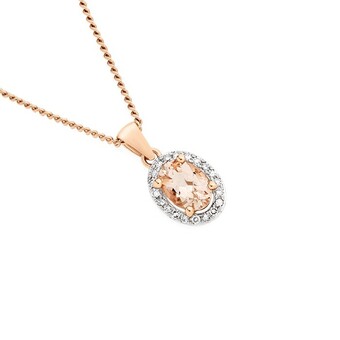 Angus & Coote 9ct rose gold morganite & diamond pendant offer