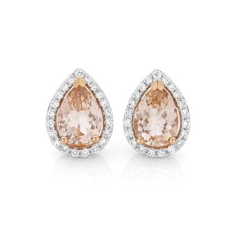 9ct rose gold morganite & diamond stud earrings