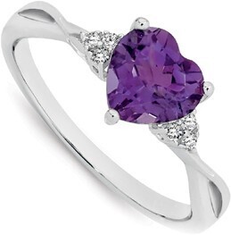 Angus & Coote Sterling silver natural amethyst & cubic zirconia heart ring offer