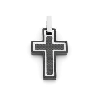 Angus & Coote M+y stainless steel men's carbon fibre cross pendant offer