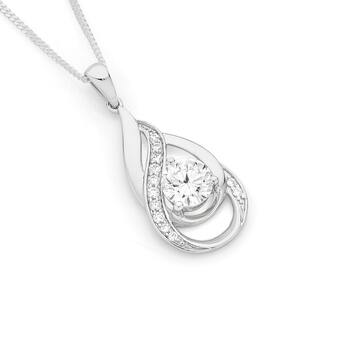 Angus & Coote Sterling silver double loop cubic zirconia pendant offer