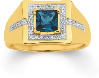Angus & Coote 9ct gold men's diamond & london blue topaz ring offer