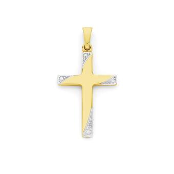 9ct gold two tone 24mm cross pendant