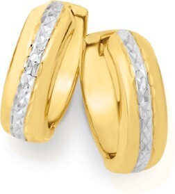 Angus & Coote 9ct gold two tone diamond-cut huggie earrings offer