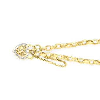 Goldmark 9ct gold 19cm solid belcher diamond padlock bracelet offer