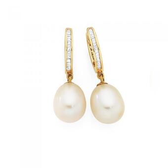 Goldmark 9ct gold pearl & diamond hoop drop earrings offer