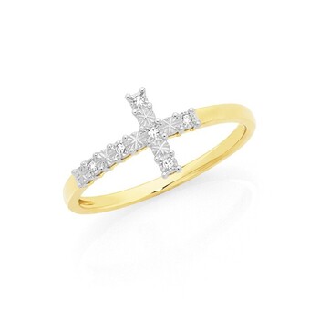 Goldmark 9ct gold diamond cross ring offer