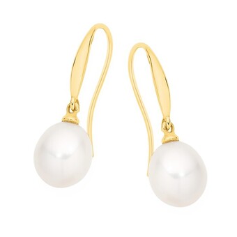Goldmark 9ct gold cultured freshwater pearl tear drop shepherd hook earrings offer