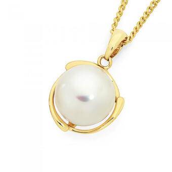 Goldmark 9ct gold cultured freshwater button pearl halo pendant offer