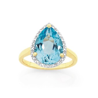 Goldmark Manhattan g cocktail ring collection- 9ct gold sky blue topaz pear shape ring offer