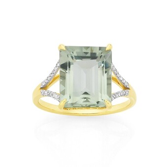 Goldmark 9ct gold green amethyst emerald cut dress ring offer