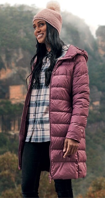 Cape women's travel-lite hooded long line duck down jacket offer at Anaconda