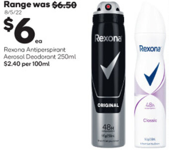 Woolworths Rexona Antiperspirant Aerosol Deodorant 250ml offer