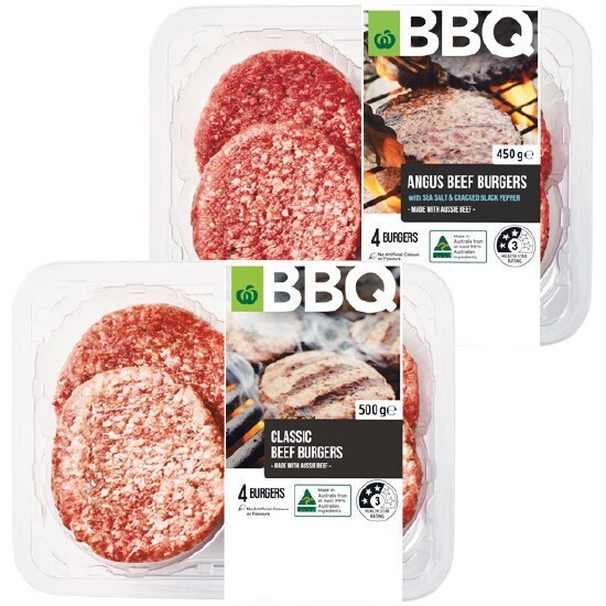 Woolworths bbq angus beef salt & pepper burger 450g or woolworths bbq