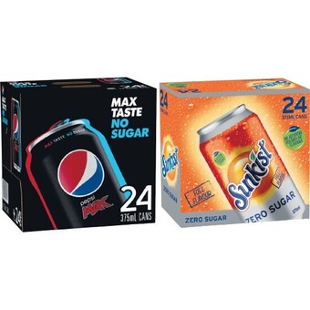 Woolworths Pepsi max, solo zero, mountain dew or sunkist zero 24 x 375ml offer