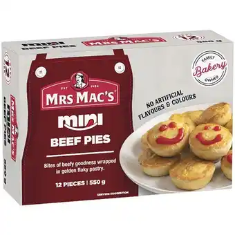 Woolworths Mrs mac’s party pies 550g pk 12 offer