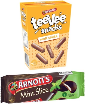 Coles Arnott's mint slice or teevee biscuits 175g-200g offer