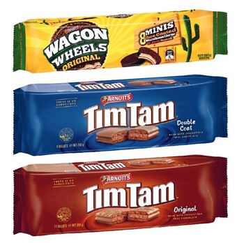 Coles Arnott's tim tam or wagon wheel biscuits 165g-200g offer