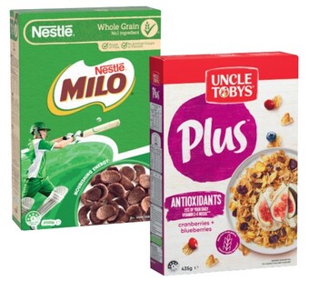 Coles Nestlé milo cereal 350g or uncle tobys plus 410g-435g offer