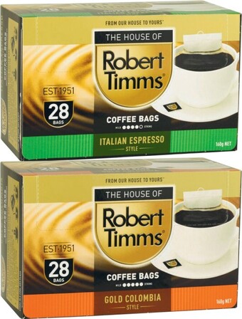 Coles Robert timms coffee bags 24 pack-28 pack offer