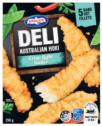 Coles Birds eye deli hoki crispy light batter 250g offer