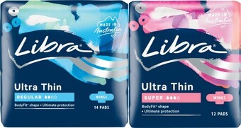 Coles Libra ultra thin pads with wings regular 14 pack or super 12 pack offer