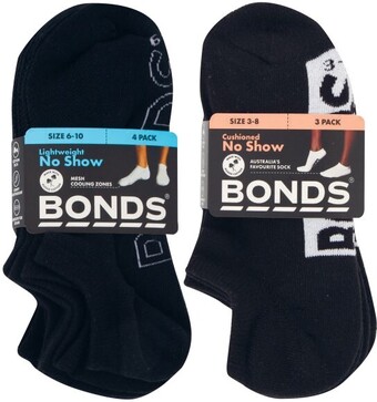 Coles Bonds men's logo lite no show socks 4 pack or women's logo lite no show socks 3 pack offer