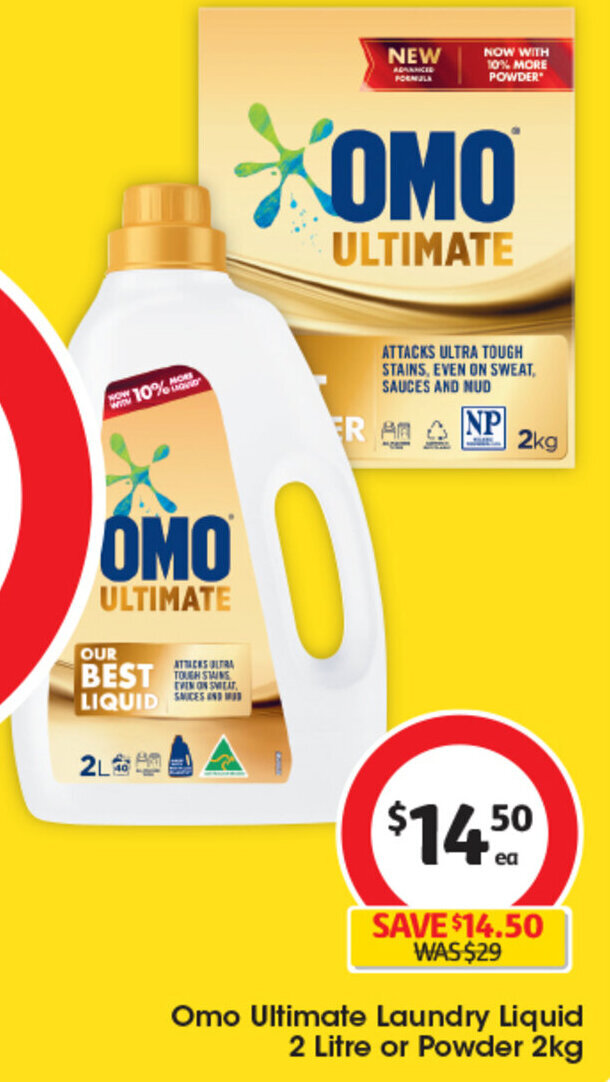 Omo Ultimate Laundry Liquid 2 Litre or Powder 2kg offer at Coles