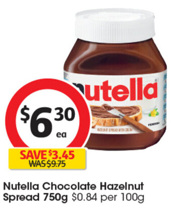 Coles Nutella Chocolate Hazelnut Spread 750g offer