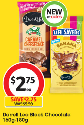 Coles Darrell Lea Block Chocolate 160g-180g offer