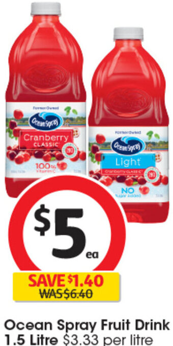 Coles Ocean Spray Fruit Drink 1.5 Litre offer
