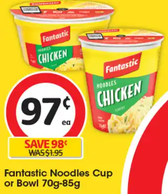 Coles Fantastic Noodles Cup or Bowl 70g-85g offer