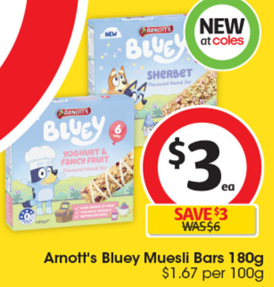 Arnott's Bluey Muesli Bars 180g offer at Coles