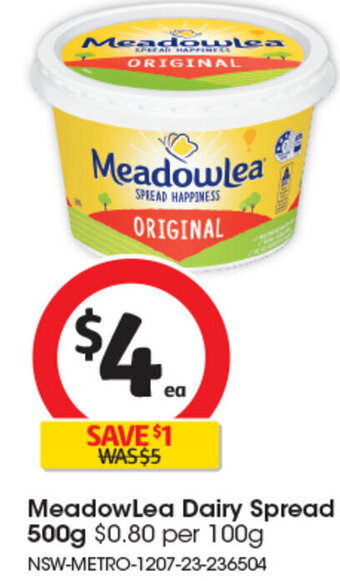 Coles MeadowLea Dairy Spread 500g offer