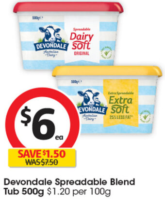 Coles Devondale Spreadable Blend Tub 500g offer