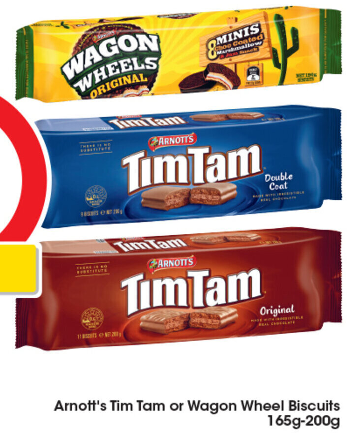 Arnott's Tim Tam or Wagon Wheel Biscuits 165g200g offer at Coles