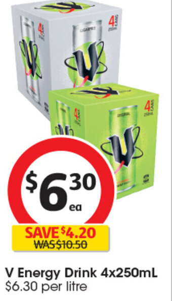 Coles V Energy Drink 4x250mL offer