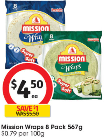 Coles Mission Wraps 8 Pack 567g offer