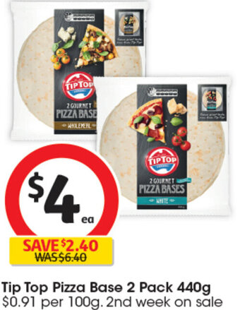 Coles Tip Top Pizza Base 2 Pack 440g offer