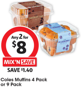 Coles Coles Muffins 4 Pack or 9 Pack offer