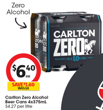 Carlton Zero Alcohol Beer Cans 4x375mL