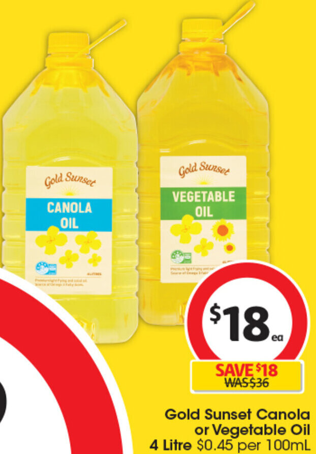 Gold Sunset Canola or Vegetable Oil 4 Litre offer at Coles