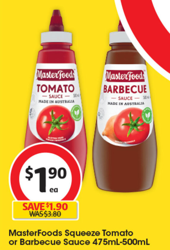 MasterFoods Squeeze Tomato or Barbecue Sauce 475mL500mL offer at Coles