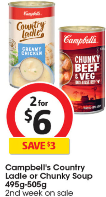 Coles Campbell's Country Ladle or Chunky Soup 495g-505g offer