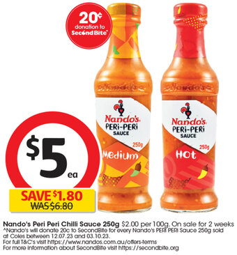 Coles Nando's Peri Peri Chilli Sauce 250g offer